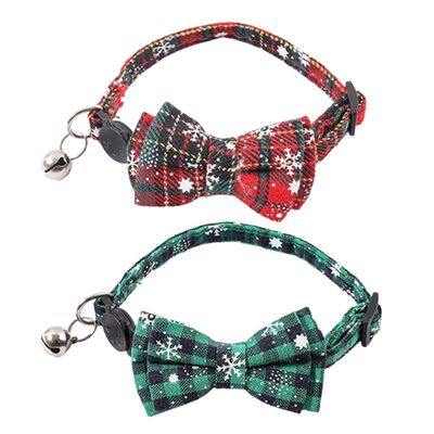 Mjzzh 2-Pack Christmas Plaid Pet Collars with Bow and Bell