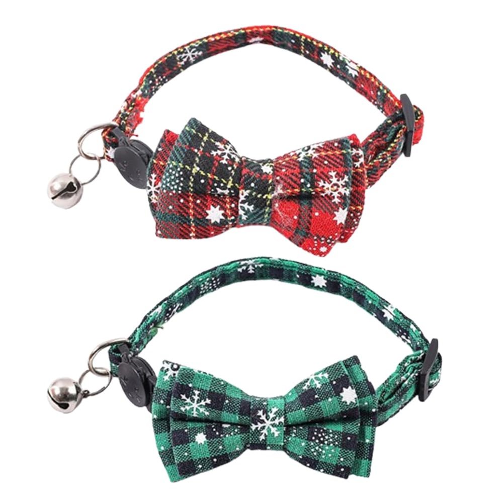 Mjzzh 2-Pack Christmas Plaid Pet Collars with Bow and Bell