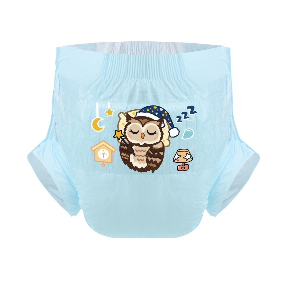 CutiePlusU Adult Diapers, 3 Count, Dry Surface, Maximum Overnight Absorbency, Disposable Incontinence Diaper, Sleeping Owl Blue, M (71–96 cm)