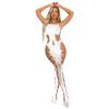Black Patent Corset Fishnet Bodysuit with Open Crotch, Sheer Lingerie (White, One Size) view 1