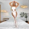 Black Patent Corset Fishnet Bodysuit with Open Crotch, Sheer Lingerie (White, One Size) view 2