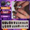 24-Piece Halloween False Nails, Square Black French Press-On Nails with Ghosts and Flowers view 2