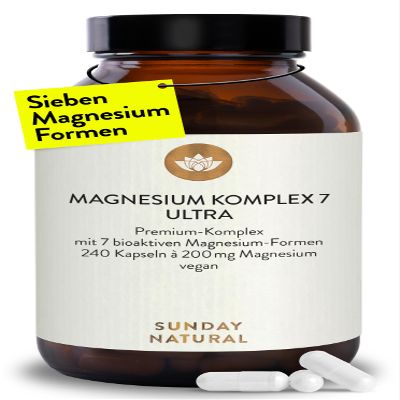 SUNDAY NATURAL Magnesium Complex, 240 Capsules, 400 mg per Day, 7 Forms, Vegan, Lab-Tested