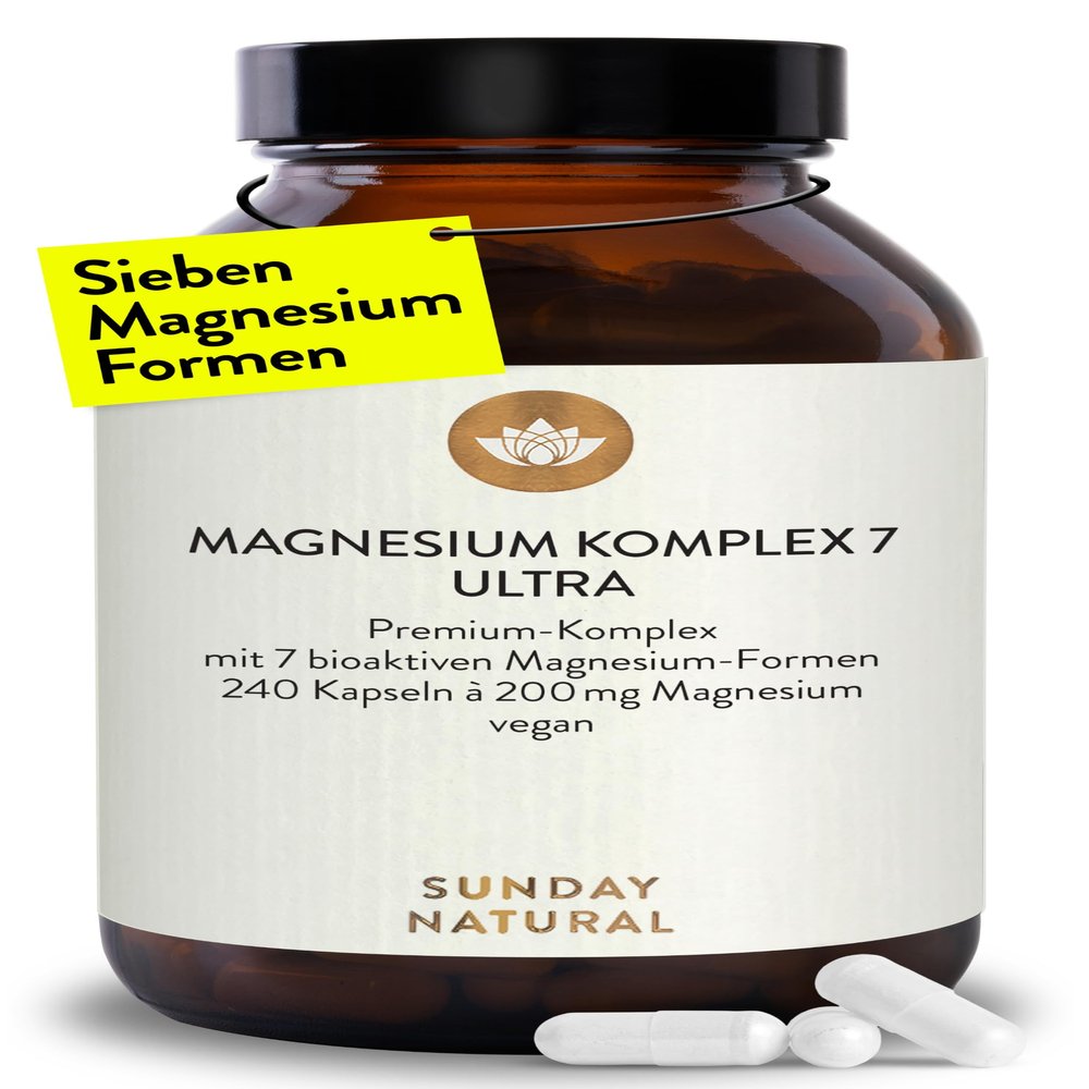 SUNDAY NATURAL Magnesium Complex, 240 Capsules, 400 mg per Day, 7 Forms, Vegan, Lab-Tested