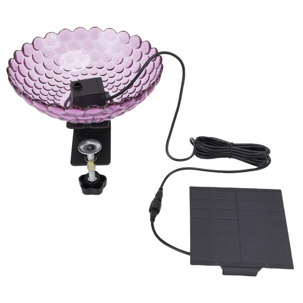Fockety Solar Birdbath Fountain, Deck-Mounted Birdbath with Adjustable Clamp, Solar Bubbler for Garden, Balcony, Porch, and Outdoor Use (Purple)