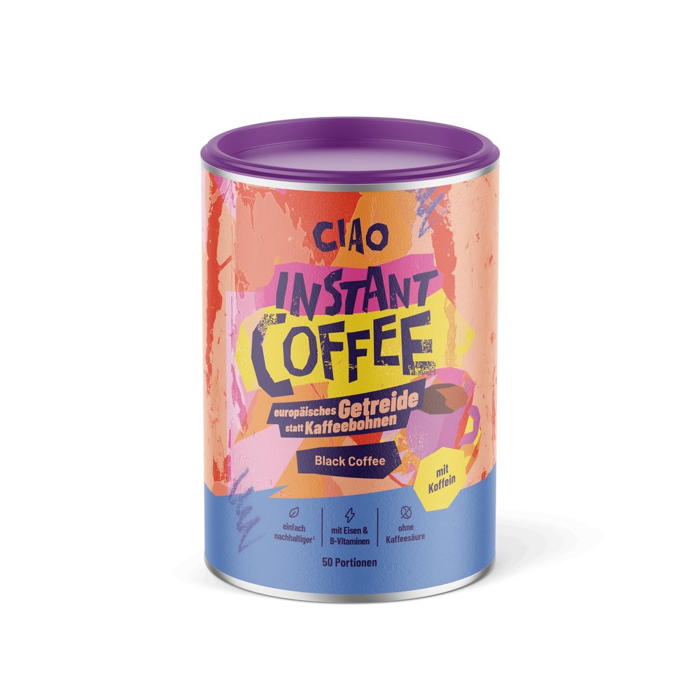 Ciao Instant Coffee | Coffee from 100% European Grains | 90 mg Caffeine, Vegan | Bean-Free, Acid-Free & Gentle on the Stomach with B Vitamins & Iron (1, 150 g)