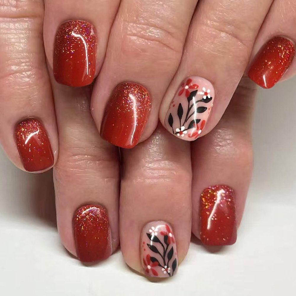 Removable Synthetic Press-On Nails, Red Brown