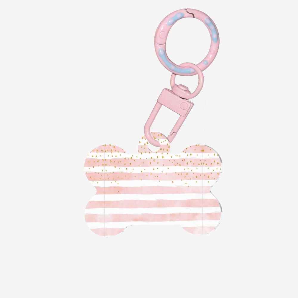 Acrylic Dog Tags, Bone-Shaped, Double-Sided, Pink Striped