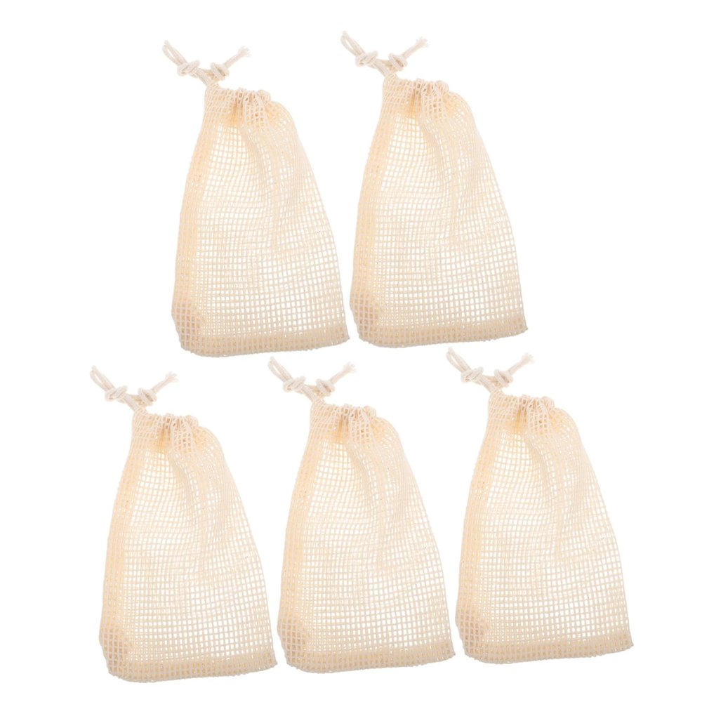 Drawstring Soap Bags, 5-Pack, Cotton and Linen, Beige