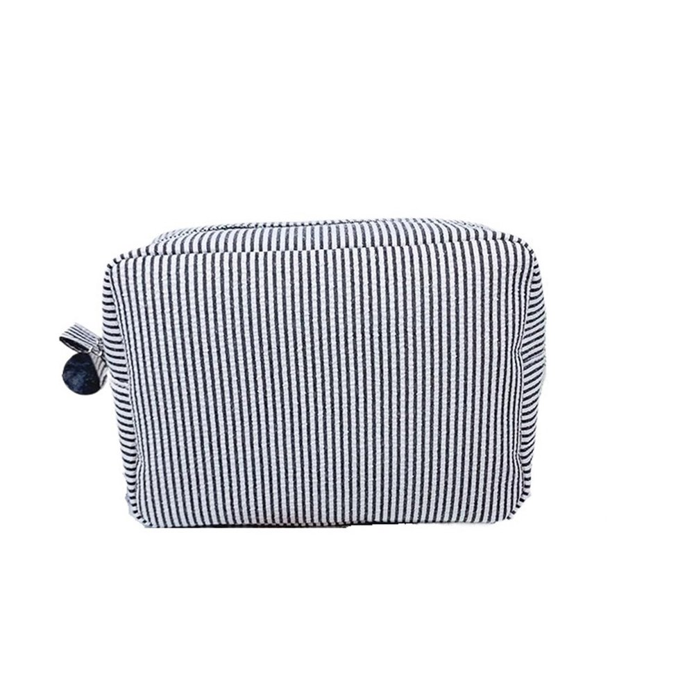 Cotton Makeup Toiletry Bag for Women, Portable, Large Zipper, Travel (Black)