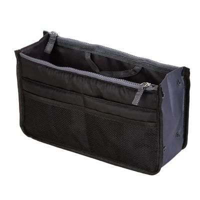 Women's Nylon Cosmetic Bag, Travel Organizer Tote, Large Liner, Black