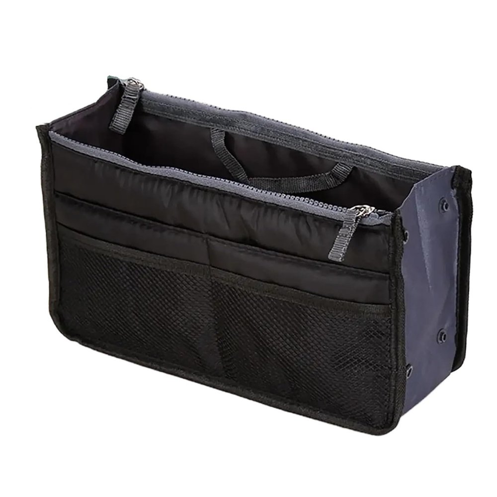 Women's Nylon Cosmetic Bag, Travel Organizer Tote, Large Liner, Black