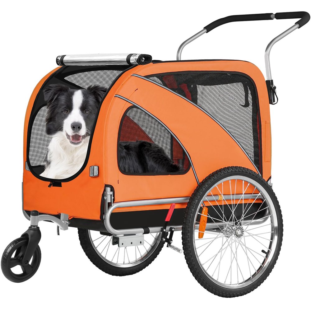 Fiximaster XL 2-in-1 Dog Bike Trailer & Jogger with Handbrake, Reflectors, 600D Oxford Fabric, up to 40 kg (Orange)
