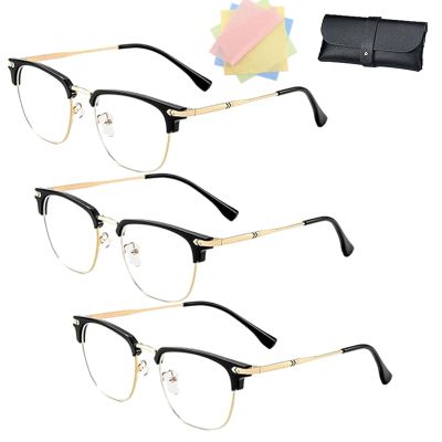DPKSML Autofocus Glasses, Half-Frame Reading Glasses with Blue Light Filter for Men and Women (3pcs Gold, +3.0)