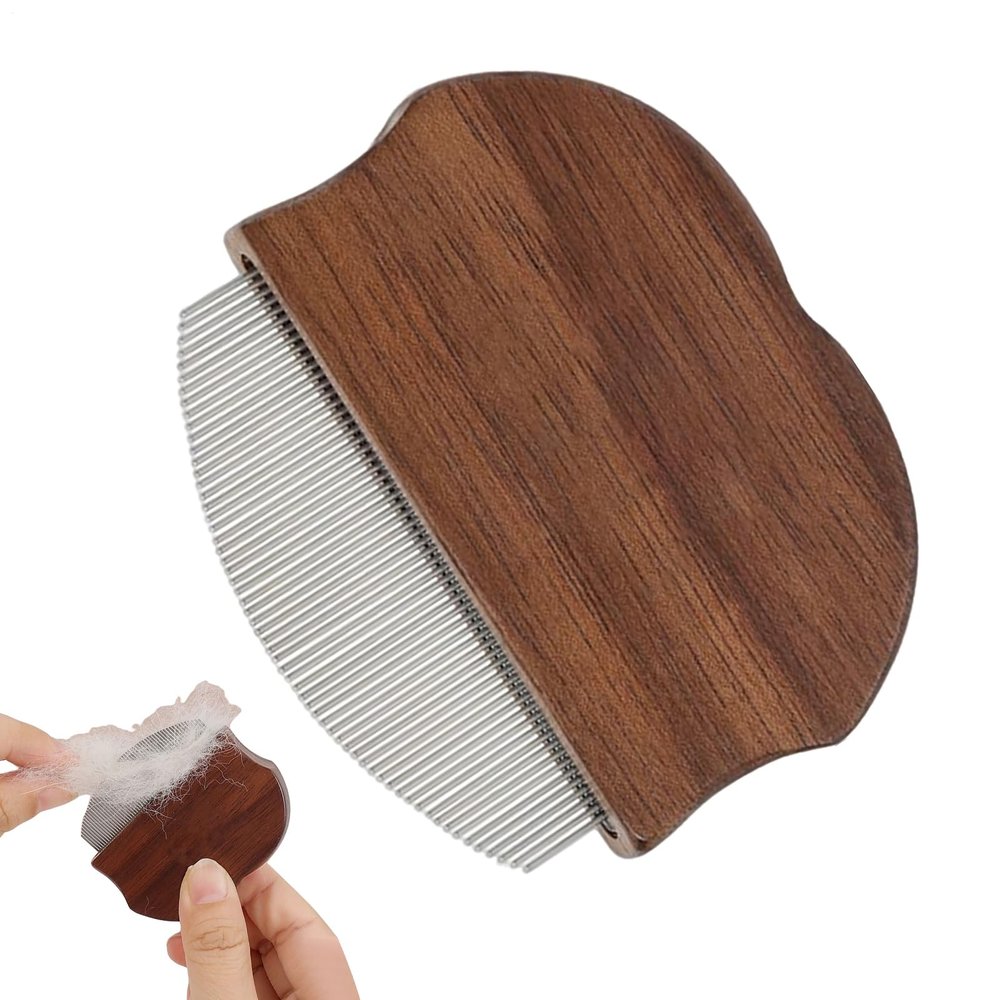 Dog Shedding Comb - 2.52 x 2.17 Inches Wooden Curved Handle