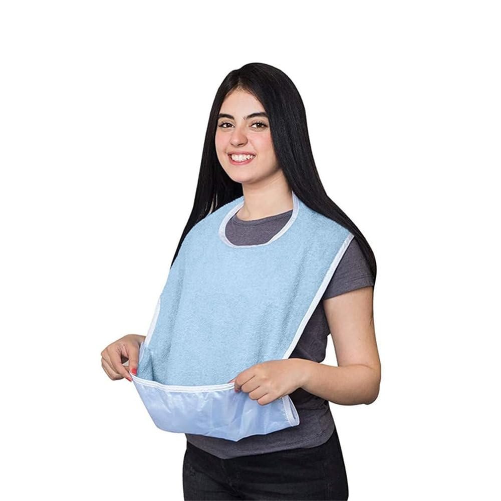 jiejack Adult Bib, Reusable and Washable Clothing Protector, Blue