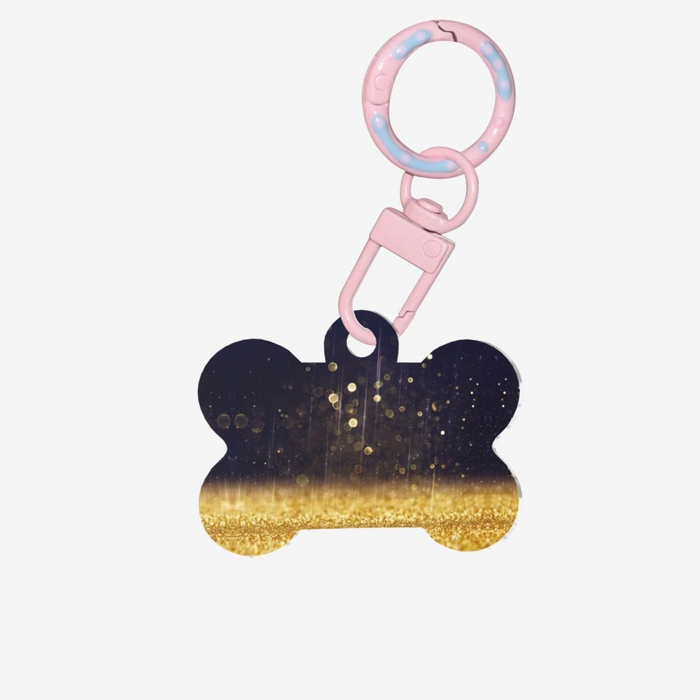 Gold Glitter Star-Print Bone-Shaped Pet ID Tags