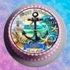 Round 14 cm Cake Topper with Photo, Maritime Anchor Beach Design MR01 (Sugar Paper) view 2