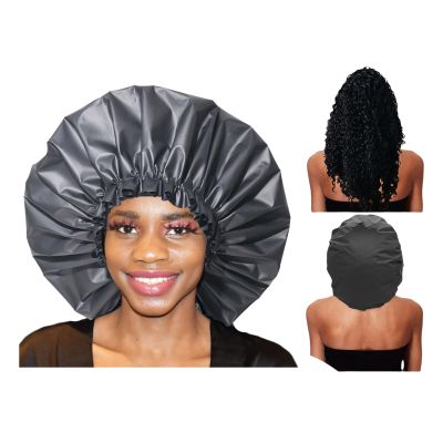 Shower Cap, Satin Bonnet Sleep Cap, Adjustable, Soft, Black, 5-Pack