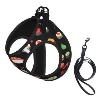 M Leash Dog Harness, Small Size, Japanese Sushi Shrimp Print, Reflective Pet Leash Set