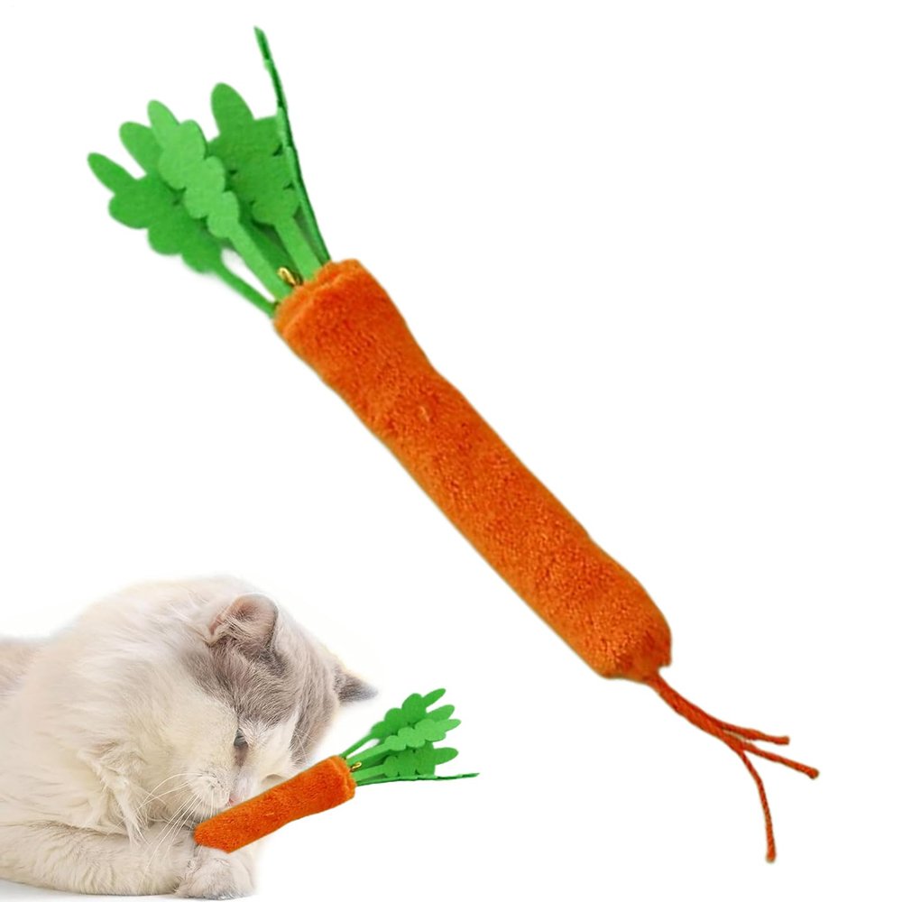 Carrot-Shaped Cat Toy with Bell and Chew Stick