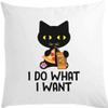 "I Do What I Want" Pizza Cat Cushion, 40 x 40 cm, Filled, White view 1