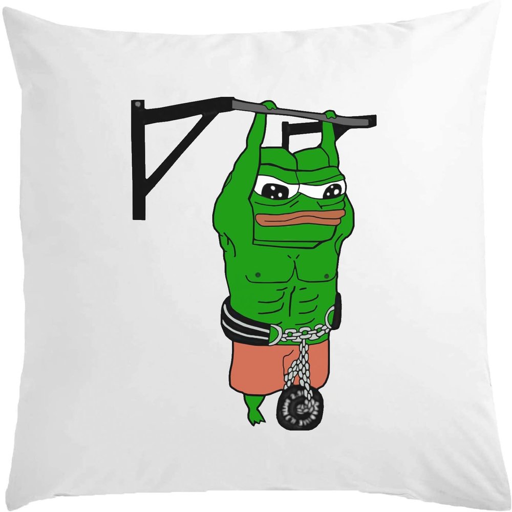 Gym Pepe the Frog Funny Swole Meme Pillow 40 x 40 cm with Filling, White
