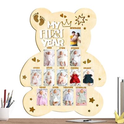 Poupangke Wooden Baby Photo Display Board with Growth Record
