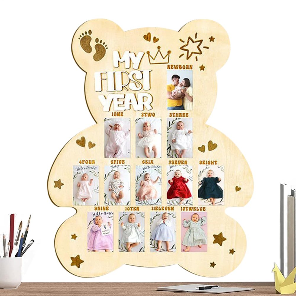 Poupangke Wooden Baby Photo Display Board with Growth Record