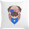 White Cushion with "Freedom Pug" and U.S. Flag, 40 x 40 cm, Filled view 1