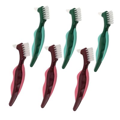 IWOWHERO 6-Piece Double-Sided Denture Brush Set with Non-Slip Handle