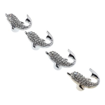 TOPBATHY Dolphin Drawer Knobs, 4-Piece Alloy Set with Rhinestones, Silver