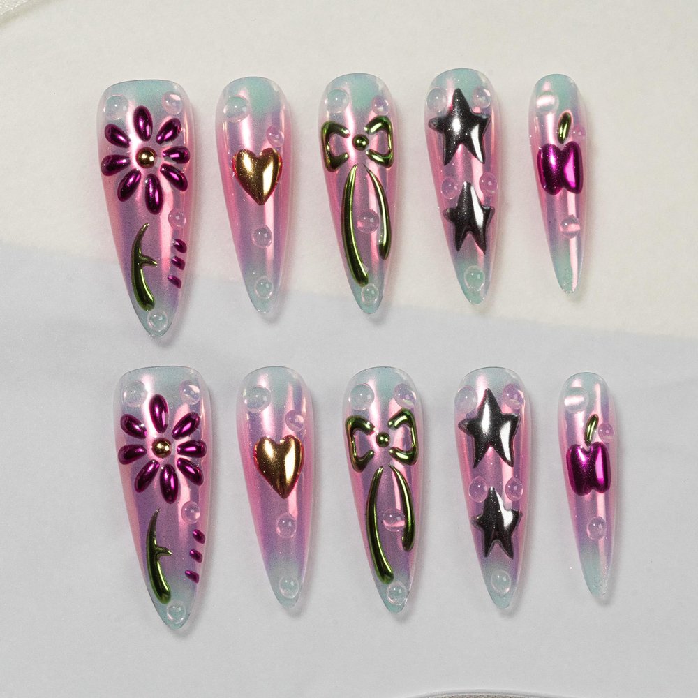 Sun&Beam Handmade Press-On Nails, Long Stiletto Pink (#277 M)