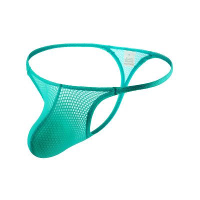 Men's Sexy Mesh G-String Thong, Transparent T-Back, Low-Rise Stretch Sissy Underwear, Blue, XXL