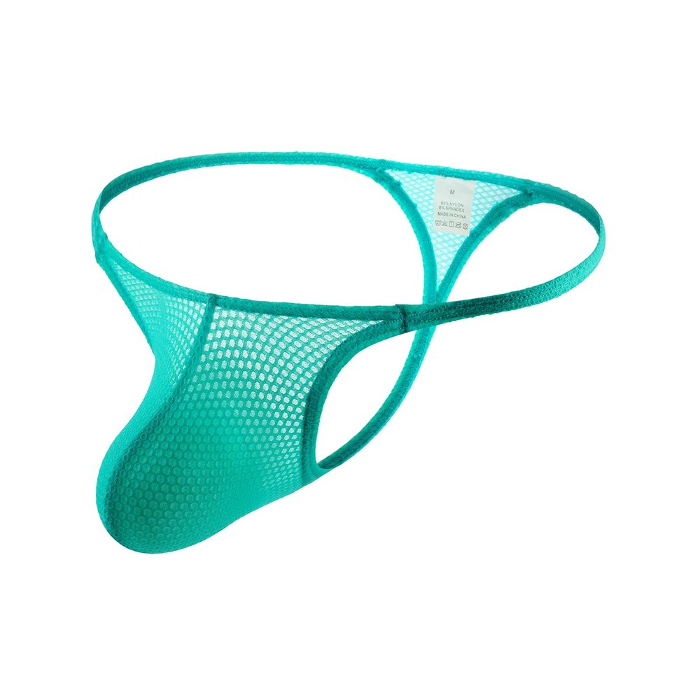 Men's Sexy Mesh G-String Thong, Transparent T-Back, Low-Rise Stretch Sissy Underwear, Blue, XXL