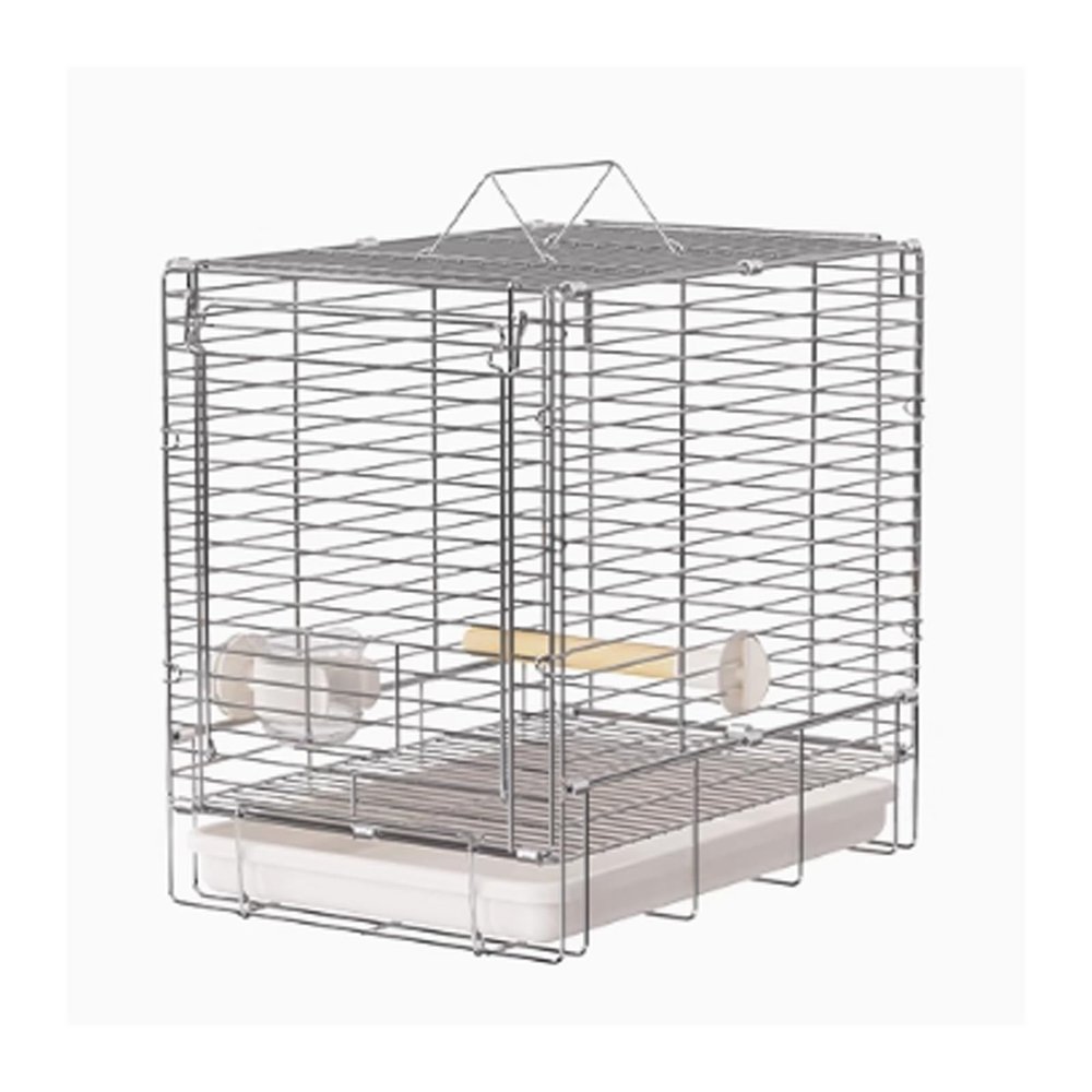 Stainless Steel Parrot Bird Cage, Foldable Outdoor Travel Carrier, Portable Handheld Cage (White)