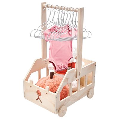 UNICRAFTALE Wooden Baby Bathtub Cart with Wheels, Storage Basket with Handle, Baby Gift Set with 10 Children's Hangers, Star and Moon Design