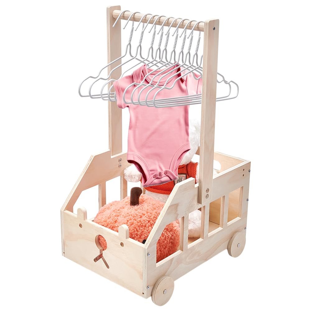 UNICRAFTALE Wooden Baby Bathtub Cart with Wheels, Storage Basket with Handle, Baby Gift Set with 10 Children's Hangers, Star and Moon Design