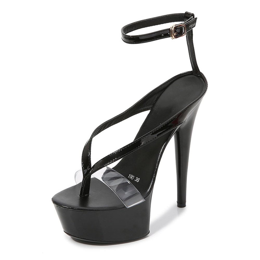 WOkismD Women's 15 cm Platform Open-Toe Slingback Sandals, Stiletto Heels, Black, EU 43