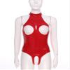 Kaerm Women's Wet-Look Patent Leather Halter-Neck Open-Crotch Catsuit, Red, S view 2