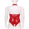 Kaerm Women's Wet-Look Patent Leather Halter-Neck Open-Crotch Catsuit, Red, S view 3