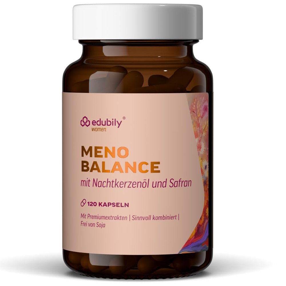 edubily Meno Balance Capsules, Plant-Based Complex with Evening Primrose Oil, Saffron, Hops, Red Clover & Ginseng Extracts for Women Around Menopause, Standardized, Soy-Free, Vegan (120 Capsules)