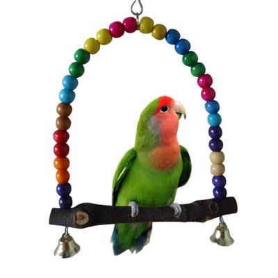 Bird Swing, Multicolored Wooden Hammock for Parakeets and Small Birds, 14 x 14 cm, Chew Toy for Bird Cages