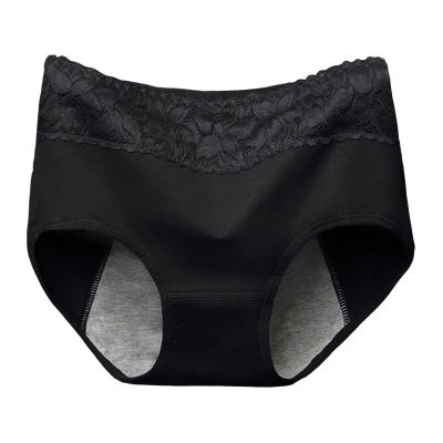 Women's Lace Period Underwear, 4-Layer Leakproof Briefs, Black, XL