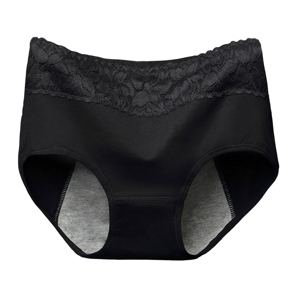 Women's Lace Period Underwear, 4-Layer Leakproof Briefs, Black, XL
