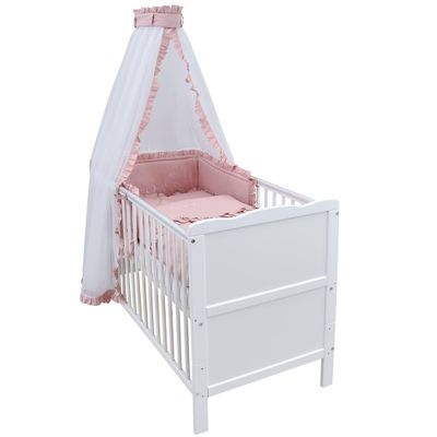 Generic Baby Delux 9-Piece Crib Set, Convertible Toddler Bed, 70 x 140 cm, Mattress, Jack Bedding Set, Chiffon Canopy (Royal Pink Rsche)
