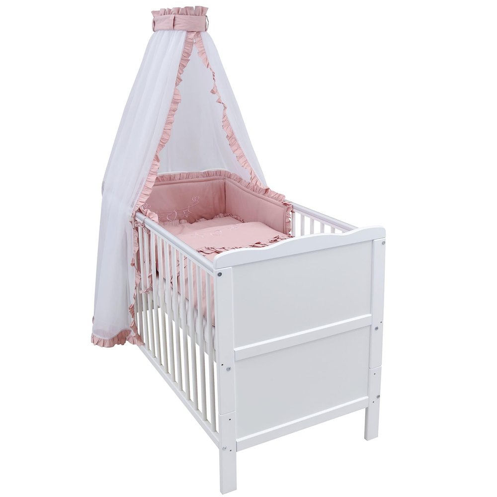Generic Baby Delux 9-Piece Crib Set, Convertible Toddler Bed, 70 x 140 cm, Mattress, Jack Bedding Set, Chiffon Canopy (Royal Pink Rsche)