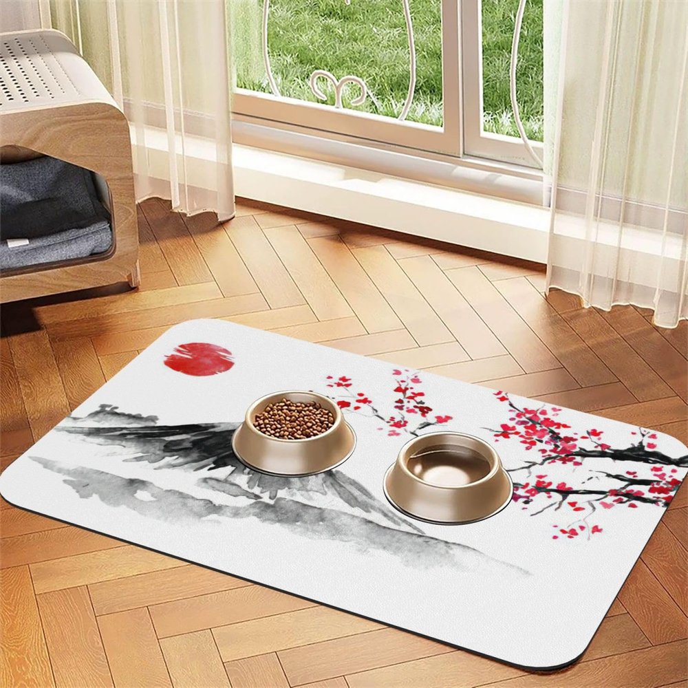Japanese Mount Red Sun Print PU Leather Pet Mat