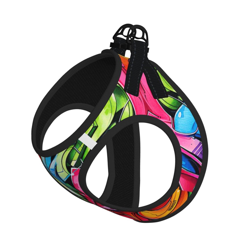 L Pet Leash Vest Dog Harness, Small, Graffiti Print Leash Set with Buckle