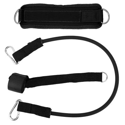Ankle Strap Set with Double Metal D-Rings, Latex Tube and Door Anchor for Leg, Glute and Core Exercises, Black